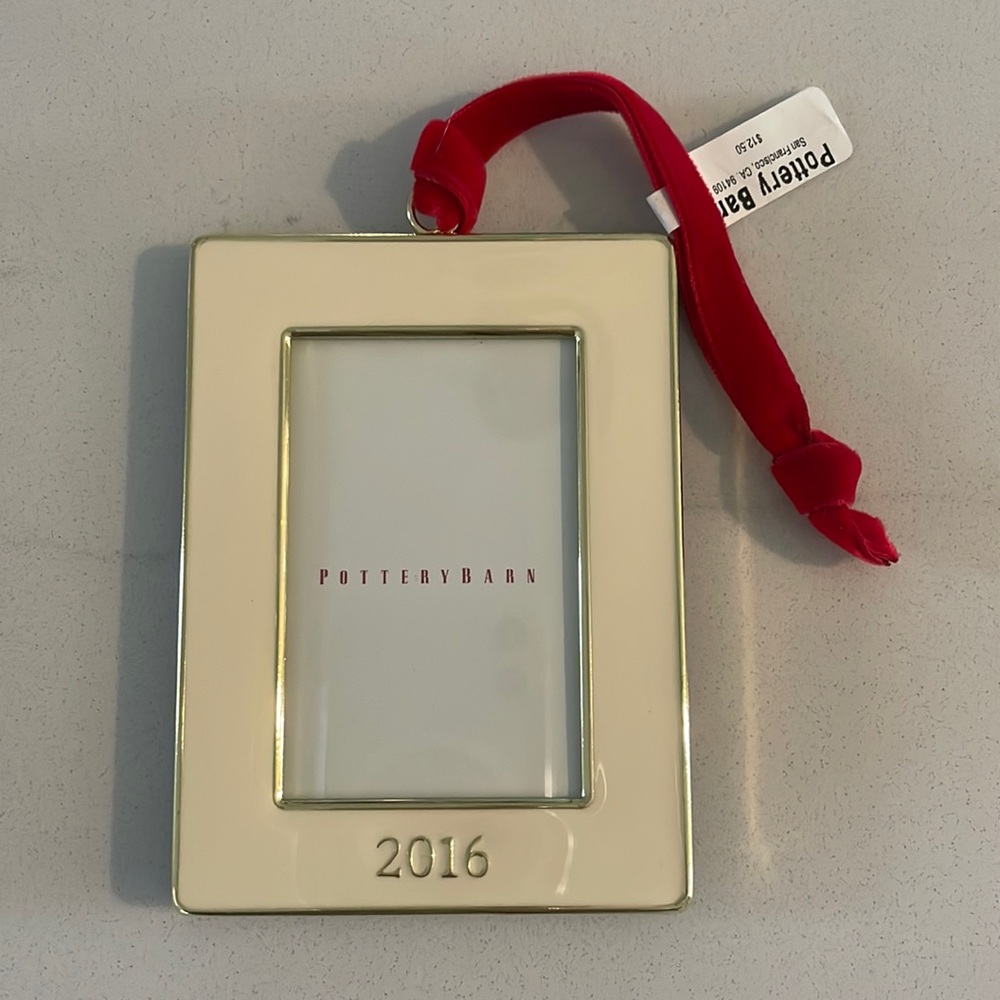 NWT Pottery Barn 2016 dated enamel picture frame ornament